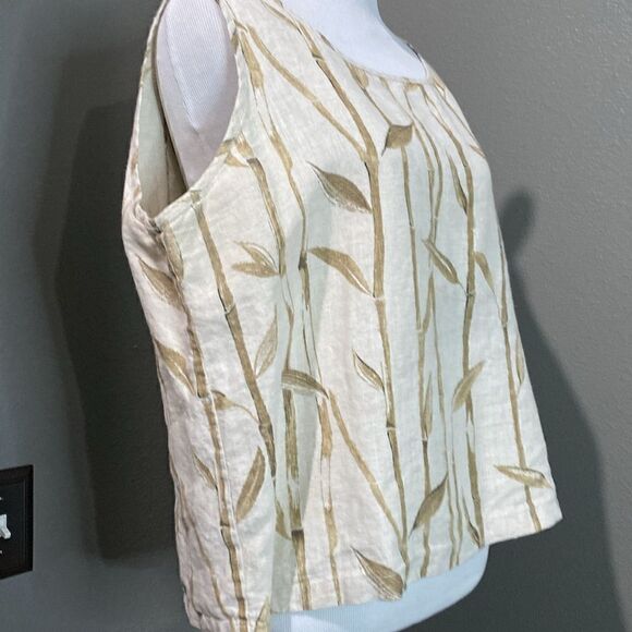 Liz Claiborne 100% Linen Sleeveless Top Bamboo Side Buttons - Picture 4 of 9